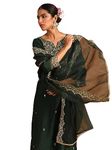 INDO ERA Women's Green Embroidered Straight Kurta with Pant & Dupatta Set (IEOUT9424_X-Large)