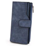 UTO RFID Wallet for Women PU Matte Leather Blocking Tech Wallet Card Holder Organizer Small Cute Coin Purse with Snap Closure Blue