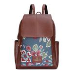 THE CLOWNFISH Minerva Faux Leather & Tapestry Women's Standard Backpack College School Bag Casual Travel Standard Backpack For Ladies Girls (Persian Blue- Floral), 10 Litre