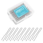 Hoyols U Shaped Bobby Pins Silver, French Hair Pins for Buns U Shape Curly Waved Bun Clips Metal Hairpin for Women Girls Updo Thin Thick Grey Hair Styling, 100 Count 2.4 in (Silver)