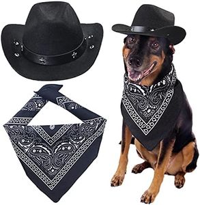 Yewong Pet Cowboy Costume Accessories - Dog Cat Pet Size Cowboy Hat and Bandana Scarf West Accessories for Puppy Kitten Party Festival and Daily Wearing Set of (Black Hat+Black Bandana)
