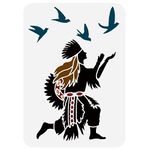 FINGERINSPIRE Native Indian and Birds Painting Stencil 29.7x21cm Reusable Southwest Art Decorative Stencil Western Tribal DIY Signs Stencil for Painting on Wood, Canvas, Wall