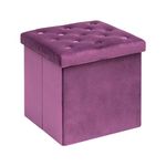 B FSOBEIIALEO Storage Ottoman Cube, Velvet Tufted Folding Ottomans with Lid, Footrest Stool Padded Seat for Bedroom (Purplek, Medium)