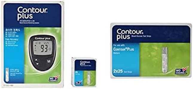 Contour Plus Blood Glucose Monitoring System Glucometer with 75 Strips (Pack of 25 + 50 Strips), Multicolour