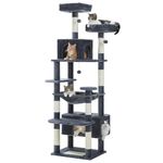 PAWZ Road Large 72 Inches Multi-Level Cat Tree, Activity Center Cat Tower Cat Condo with Sisal-Covered Scratching Posts and Pads, 2 Padded Perch, Dual Condo and Basket for Large Indoor Cats-Dark Gray