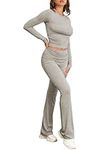 Famulily Womens 2 Piece Outfits Long Sleeve Y2K Lounge Sets Two-Piece Yoga Tracksuits Slim Suit Grey M