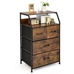 CASART Chest of Drawers, Wooden Storage Cabinet with Folding Drawers & Shelves, Utility Dresser Sideboard for Living Room Bedroom Hallway (4 drawers+2 Shelves-60 x 39 x 96cm, Brown+Black)