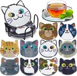 10PCs Diamond Painting Coasters Set - Cat Theme Diamond Art Coasters Painting Kits for Kids and Adult Diamond Dots, Arts and Crafts DIY Kits for Adults and Kids Beginners Supplies Gift