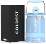 COLDEST Sports Water Bottle Half Gallon (Straw Lid), Leak Proof, Vacuum Insulated Stainless Steel, Hot Cold, Double Walled, Metal Canteen Growler Jug (Neptune Blue Glitter, Half Gallon)