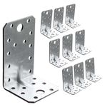 OMIDEAS 10 x Angle Brackets (90 x 50 x 55 x 2) Heavy Duty Corner Sleeper Bracket with Beading Timber Wood Metal Joining Fixing L Galvanised Steel Sheet Connector