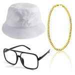 Beelittle 80s/90s Hip Hop Costume Kit Cool Rapper Outfits,Bucket Hat Sunglasses Gold Plated Chain, F, one size fits all