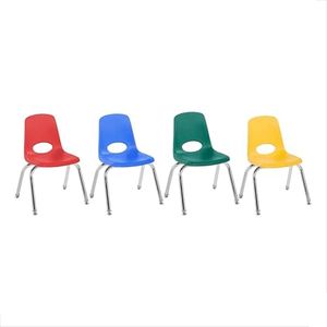 Factory Direct Partners 14004-AS 12" School Stack Chair, Stacking Student Seat with Chromed Steel Legs and Nylon Swivel Glides for in-Home Learning or Classroom - Assorted (4-Pack)