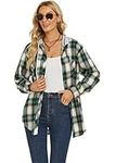 Jhsnjnr Women's Flannel Checked Shirts Long Sleeve Button Down Oversized Hooded Plaid Blouses Green Khaki