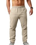 NANAMEEI Mens Elasticated Linen Trousers Men's Baggy Trousers Mens Yoga Pants Khaki L