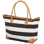 AIREE FAIREE Beach Bag Womens Canvas Summer Tote Bags Striped Nautical Shopper 46 x 32 x 13 cms Closure Magnetic Clasp , L, Black