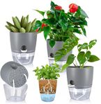 JERN Self Watering Planters for Indoor & Outdoor Use, Self Watering System, Grey, Set of 3 (Large Size 6" Dia)