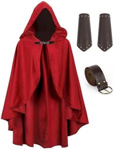 UQJE Medieval Cloak with Hood, Faux Velvet Cape for Renaissance Costume (New Red, One Size)