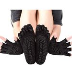 Tirrito LORYLOLY Yoga Socks & Gloves Set Women 2 Set, Non Slip Anti Skid Grip Socks & Gloves, EU35-41/UK3-7.5, Breathable Cotton with Anti-Slip Silicone Surface for Yoga Pilates Fitness Dancing Barre