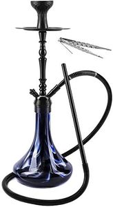 Premium Hookah Set 26" – Best Original Aluminum Hookah Kit with Stable Glass Vase - Washable Silicone Bowl and Hose with Spring and Diffuser - by NinwoO (Blue)