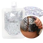 DAGEDA 40ml Body Glitter Gel, Face Glitters Body Gel Sequins Shimmer Liquid Eyeshadow, Chunky Glitter for Face Hair Nails, Holographic Cosmetic Laser Powder Festival Glitter Makeup (Silver)