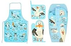 Elgate Squawk The Seagull 3 Piece Oven Mitt Gloves Pot Holder & Apron Kitchen Set For Cooking and Baking 100% Cotton Gift Souvenir Funny Novelty