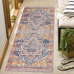 Cekene Vintage Distressed Area Runner Rugs 60x130cm Non-slip Washable Entryway Runner Rug Low Pile Kitchen Runner Mat Boho Carpet Floor Mat for Kitchen Bathroom Bedroom