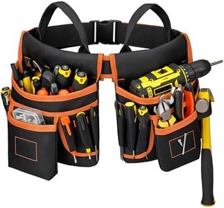 Tool Belt for Men - Tool Pouch for Waist Up to 52” with 18 Pockets 19 Webbing Loops Dual-Side Buckle With Magnet Holster Heavy Duty Tool Bag Organizer for Electrician Carpenter Gift for Men Boyfriend