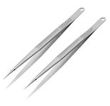 Set of 2 - PagKis 7.1" Inches 18 cm Long Straight Pointed Stainless Steel Tweezers Tongs