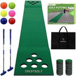 Golf Pong Mat Game Set Green Mat,Golf Putting Mat with 2 Putters, 6 Golf Balls,12 Golf Hole Covers for Indoor&Outdoor Short Game Office Party Backyard Use