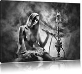 Pixxprint Woman with hookah in the fog 80x60cm canvas art print XXL mural