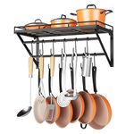 OROPY 60cm Wall Mount Hanging Pot Rack with Storage Shelf,Kitchen Utensils Hanging Shelf with 12 S Hooks, Ideal for Pans, Utensils, Books, Plant