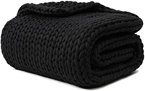YnM Weighted Blanket, Handmade Chunky Yarn Knitted Design, Soft and Cozy, Temperature Regulating and Breathable, Machine Washable Throw for Sleep or Home Decor (Dark Grey, 80x87 Inch, 25lbs)