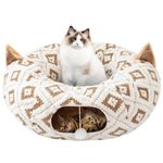 Morikey Cat Tunnel with Cat Bed for Indoor Cats, 3 in 1 Cat Donut Tunnel, Cute Cat Bed with Cushion Peephole and Cat Ear for Cats, Kittens, Rabbit, New Jacquard Pattern