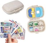 MEISO DIY Pill Organizer, 8 Compartments Portable Pocket Pharmacy with 147 Medicine Labels & 64 Stickers, Small Medication Box, Daily Pills Container Case, Medical Pills Storage Splitter for Travel