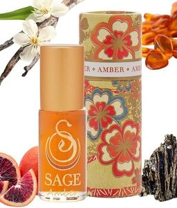 Amber Perfume Oil Roll-On by Sage- 1/8 oz, Vegan & Cruelty-Free, Earthy Scent, Amber, Blood Orange, Musk