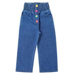 superminis Girls Straight Fit Stretchable Denim Jeans with Multicolor Front Buttons and Elastic Waistband (5-6 Years, Blue)