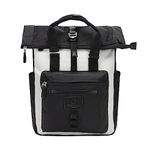 SEVENTEEN LONDON – Modern Cycling Black & Cream 'Canary Wharf' Fold Roll Top Backpack in a Classic Slim Urban Design – Fits Laptops up to 15"