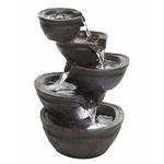 Alpine WIN1138 Corporation 33 cm Tall Indoor/Outdoor Tabletop Tiering Bowls Fountain with LED Lights, Charcoal