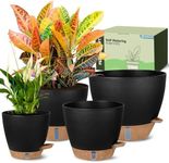 Goproauto Self-Watering Pots for Indoor Plants 4 Pack, 6/8/10/12 Inch Outdoor Planters with Water Level Indicator & Deep Reservoir, Decorative Flower Pots for Home Decor (Black, 12+10+8+6 Inch)