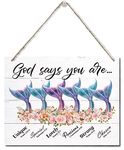 God Says You Are Decor Sign, Colorful Mermaid Theme Wall Art Decor, Hanging Printed Wall Plaque Wood Signs, Nursery, Girls Room Decor, Home Decor for Bathroom Bedroom Living Room 10X7.8inch