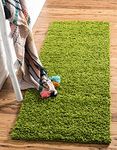 Moroccan Shag Plush Area Rugs Carpet Floor Mat for Home, Bedside, Kitchen, Bed Room, Living Room, Multi-Purpose Thick Shaggy Rug with Anti Skid Carpet (Color Green 2 X 6 Feet Runner)