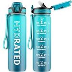 QLUR Water Bottle with Straw, 32oz Sports Motivational Water Bottle, 1L Tritan Water Bottle with Time Markings to Drink & Carry Strap, BPA Free, LeakProof for Women Men Gym Fitness Outdoor (1 Bottle)