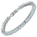 [RIZILIA Ice Cube] Princess Cut Simulated White Cubic Zirconia CZ 18K White Gold Plated Tennis Bracelet, 7"