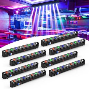 Moving Head DJ Light Bar,120W RGBW 4IN1 LED Stage Light DJ Lights Bar Strobe Effect 180 ° Tilt Professional DMX & Sound Activated for Wedding Church Disco Live House Uplighting-8PC
