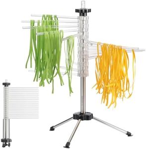 Navaris Collapsible Pasta Drying Rack - Tall Compact Spaghetti Noodle Stand with 16 Plastic Rods - Fresh Pasta Making Accessories - up to 2 kg (4.5 lbs) - Clear