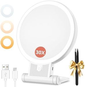 Auxmir 1X/30X Magnifying Mirror with Light, Double Sided Makeup Mirror with Adjustable Folding Handle, Lighted Vanity Mirror with Tweezer, Portable Tabletop Mirror for Travel Home
