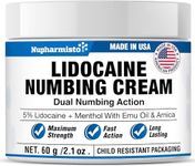 Nupharmisto Lidocaine Numbing Cream Maximum Strength: Long Lasting Painless Topical Numb - Extra Relief with Lidocaine Menthol Arnica and Emu Oil 2.1oz/ 60g