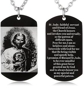 FAYERXL St. Jude Novena Prayer for Hearing Black Dog Tag Necklace,Catholic Christian Holy Bible Verse Scripture Baptism Religious Communion Confirmation Rite Gift (St.Jude of Prayer)