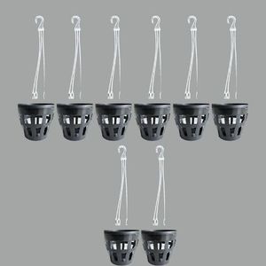 KRISHI MITRA Orchid Pots and Hanger(Nylon Plastic) for Indoor and Outdoor use,5 Inch Hydroponic Pots | Net Pots for Hydroponic,Pots for Orchid with Extra Holes (Black Pot 8 pic with Hanger 8 pic)