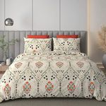 DECOMIZER Cotton Feel Glace Cotton Elastic Fitted Printed King Size Double Bed Bedsheet With 2 Pillow Coverm Fits Upto 10 To 12 Inches Mattress,Size- 72X78X14 Inches,Beige Jaipuri, 300 Tc